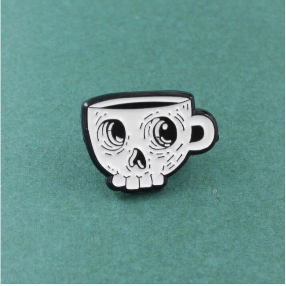 Skeleton Skull Coffee Cup Mug Pin Brooch Halloween